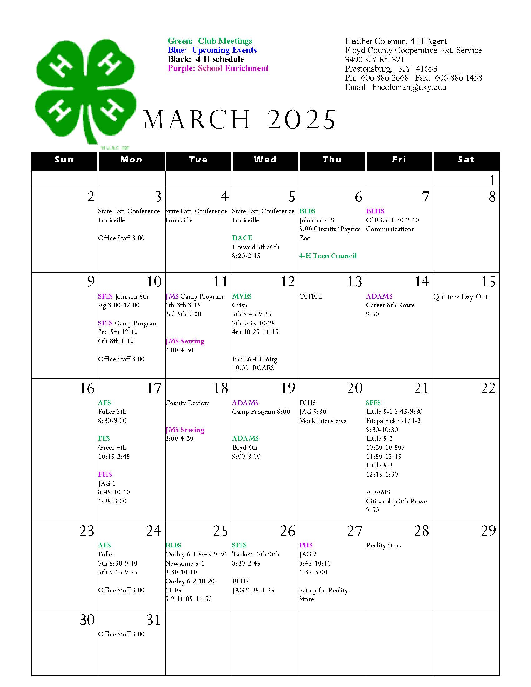 4-H March 2025 Calendar