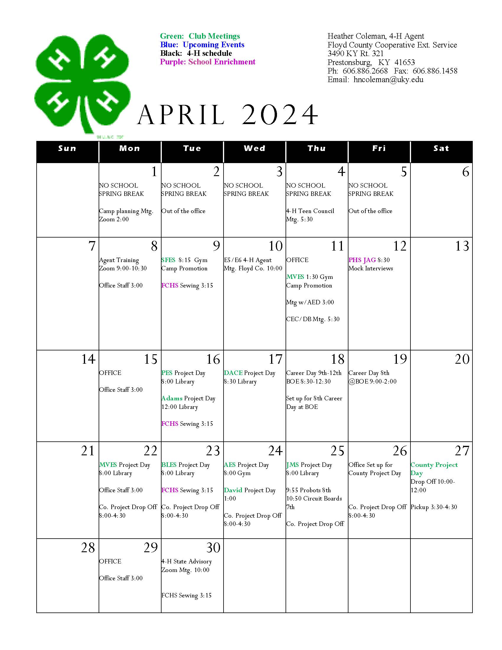 4-H April 2024 Calendar